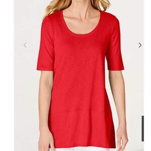 J. Jill Plus 1X Red Pima Knit A-Line Dipped Hem Tunic Top Elbow-Sleeves